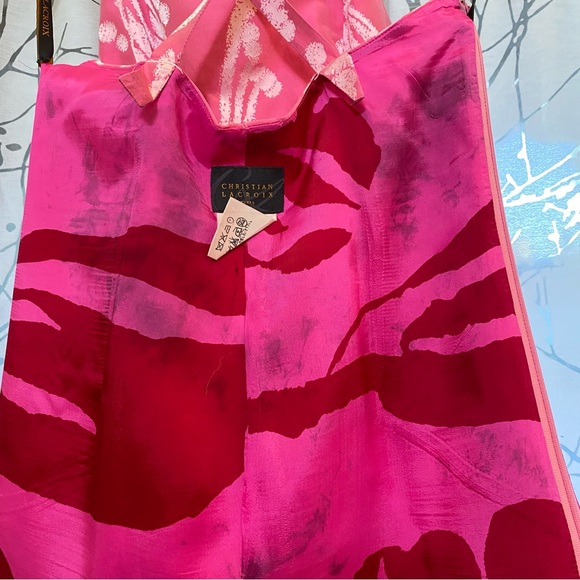 VINTAGE CHRISTIAN LACROIX pink silk cotton floral print sleeveless dress - Picture 10 of 13